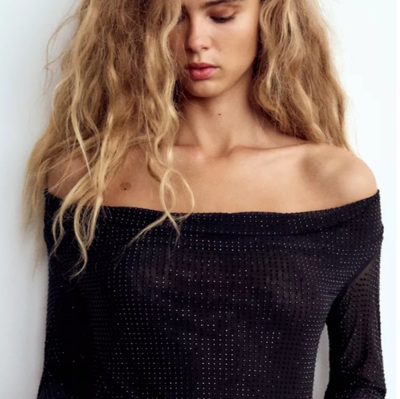 Zara Rhinestone Tulle Top - Picture 3 of 4